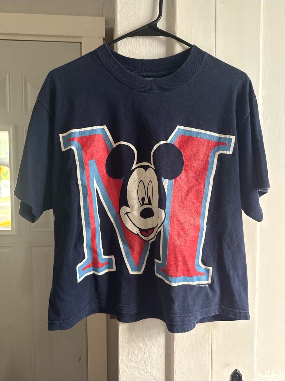 Disney Navy Short-Sleeve Mickey Graphic Tee with Red & Light Blue Lettering
